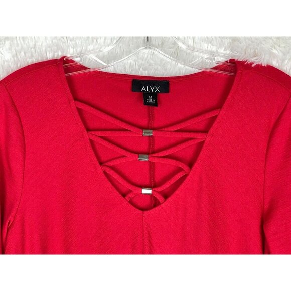Alyx Medium Red 3/4 Sleeve Sharkbite Top Criss Cross Neck - Picture 5 of 9